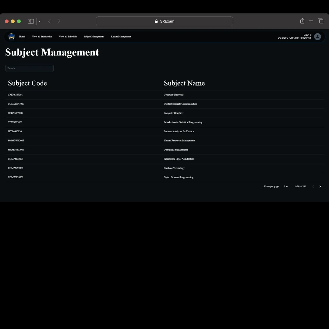 Subject Management Page